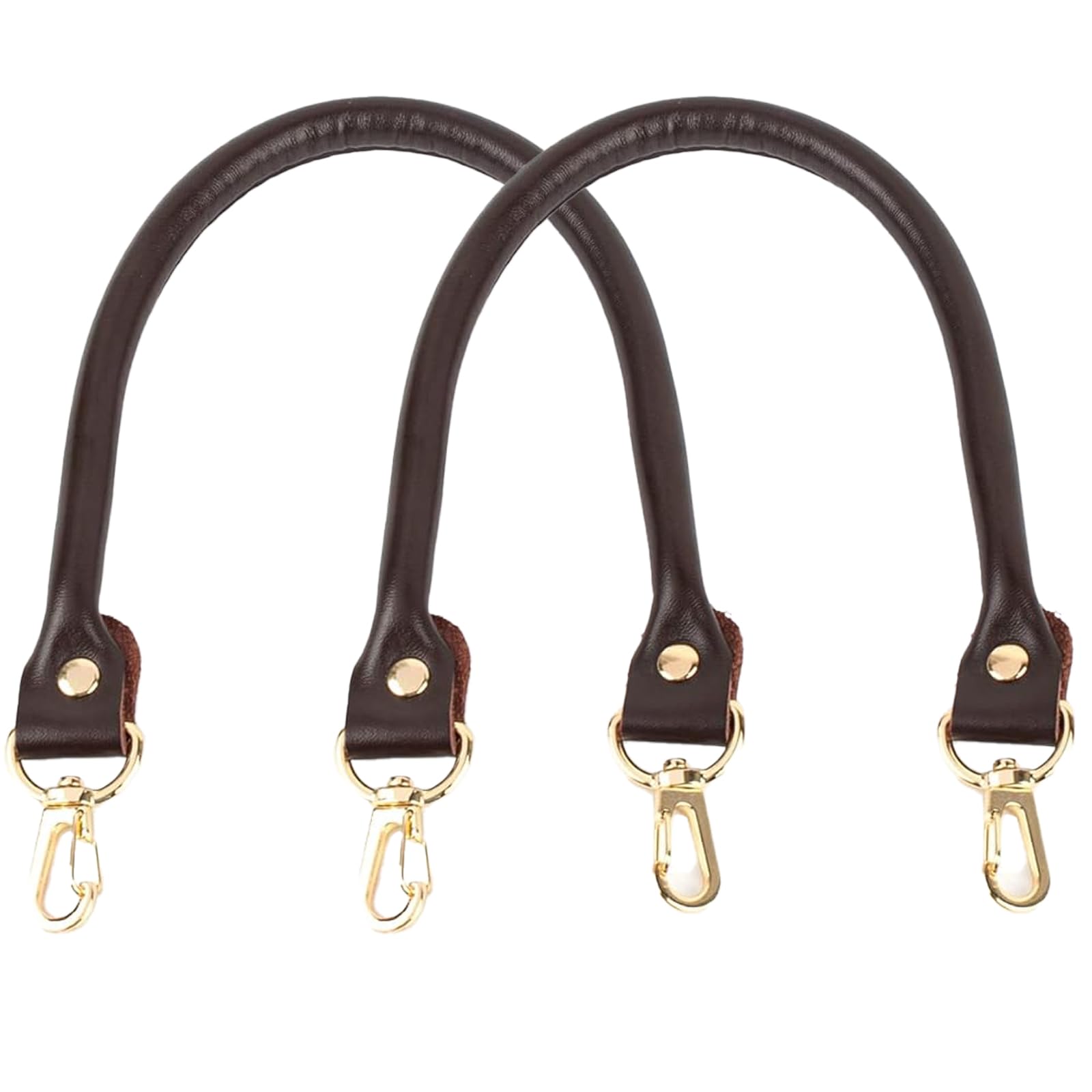 AUEAR, 2 Pack Purse Straps Replacement Leather Handbag Handles Dark Brown with Gold Metal Lobster Buckles