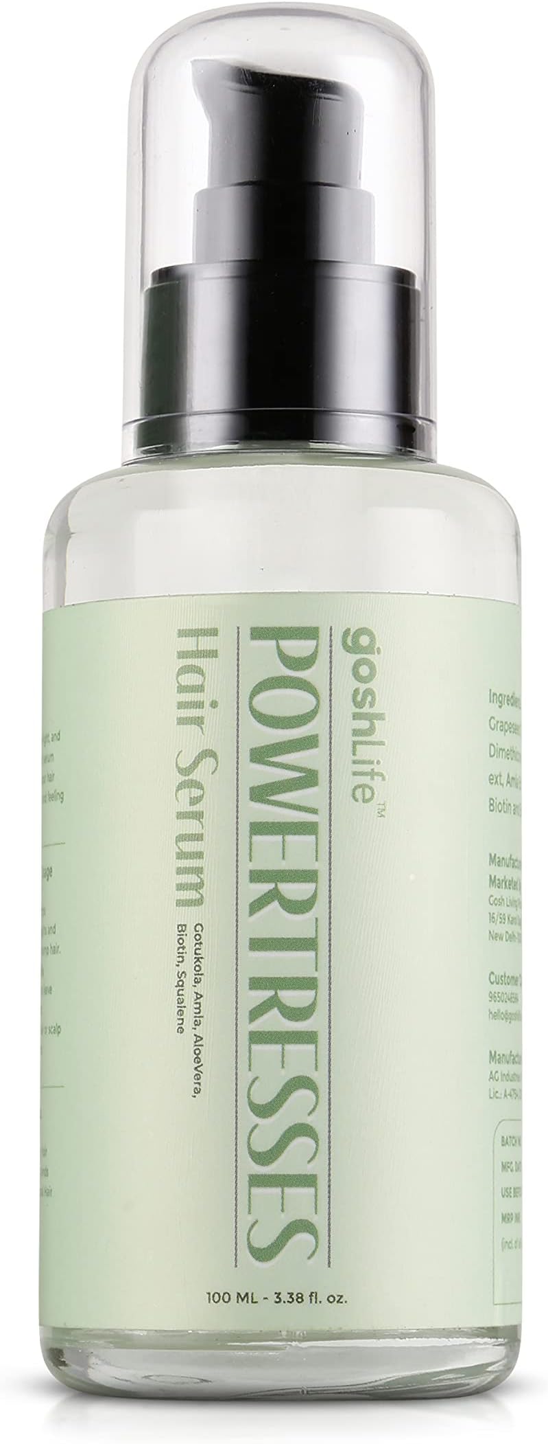 GoshLife PowerTresses Hair Growth Serum Gotukola, Biotin, Prevents Hair Fall | Adds Hair Shine | Tangle Free & Frizz-Free Hair Serum, NON - Sticky, 100ml