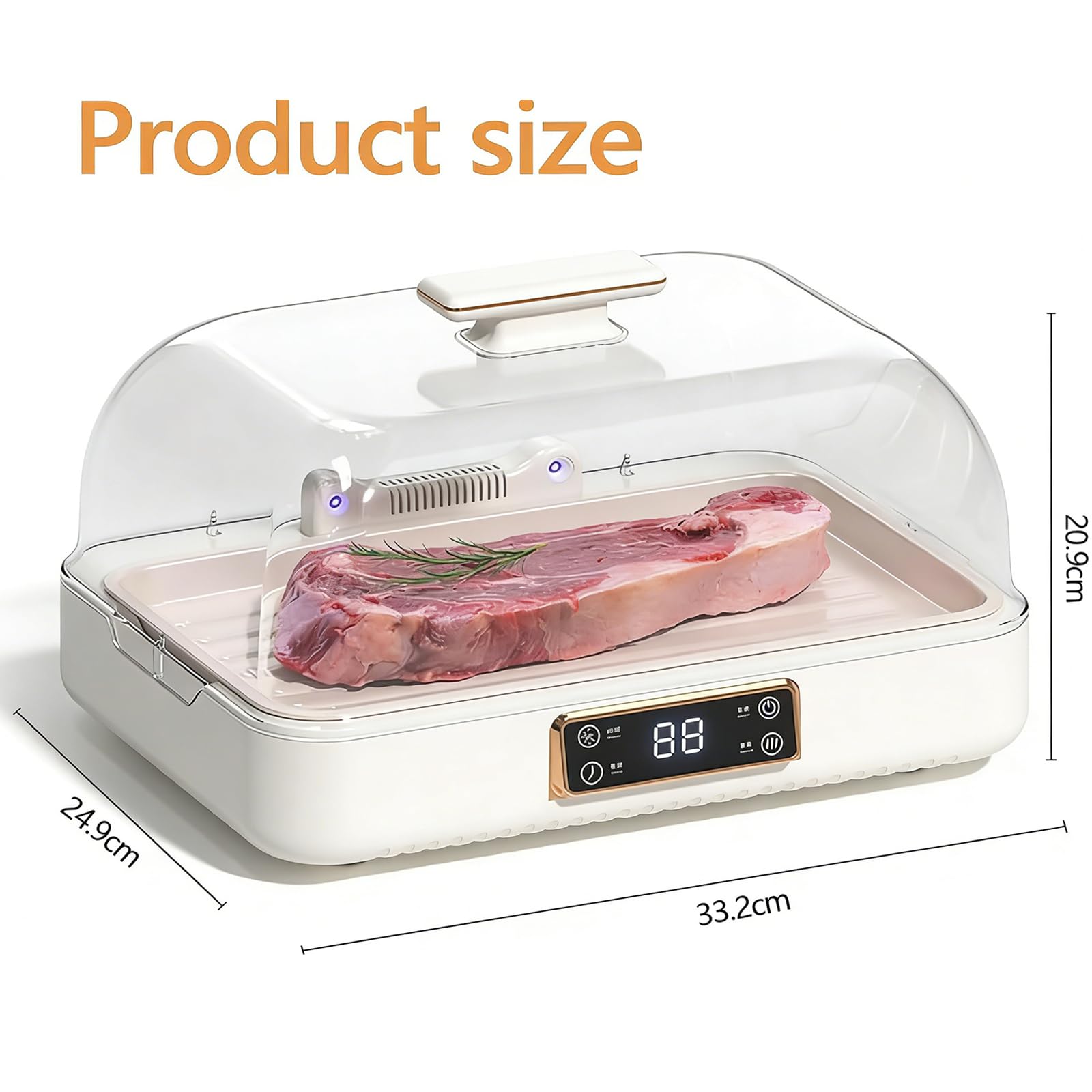 Vassoio per sbrinamento carne da 8 litri con calore circolante a 360°, controllo della temperatura a 3 livelli, scongelamento rapido 3D per carne, frutti di mare e verdure, cucina di casa