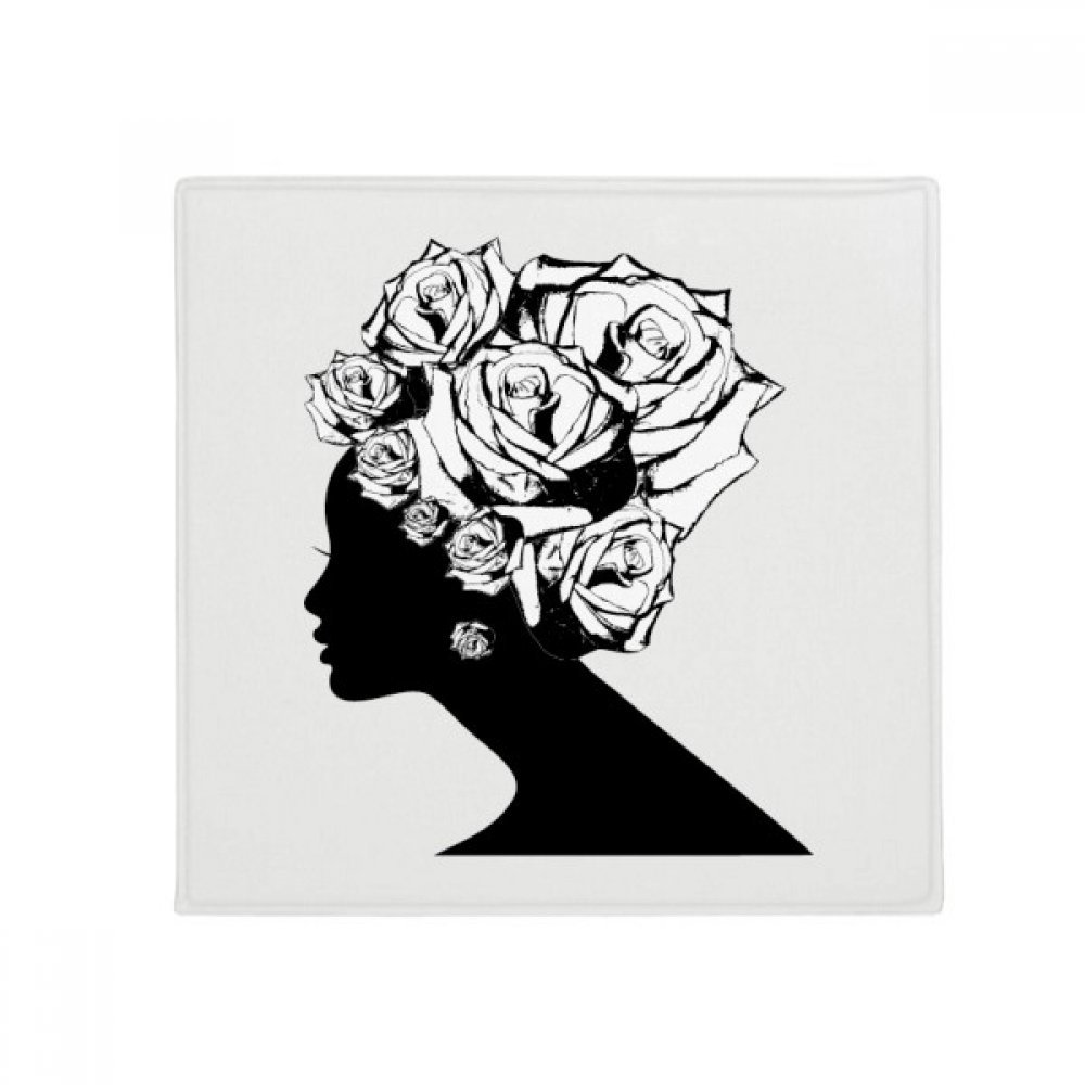 Tapis de sol anti-dérapant motif fleur rose noir blanc pour animaux et cuisine 50x50
