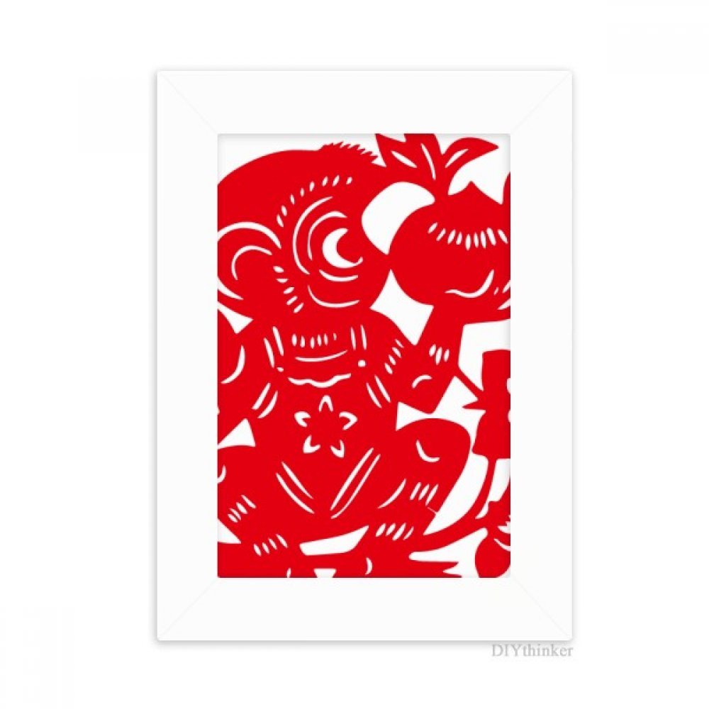 Peinture zodiaque Singe en papier découpé de précision, cadre blanc d'art 5x7 pouces