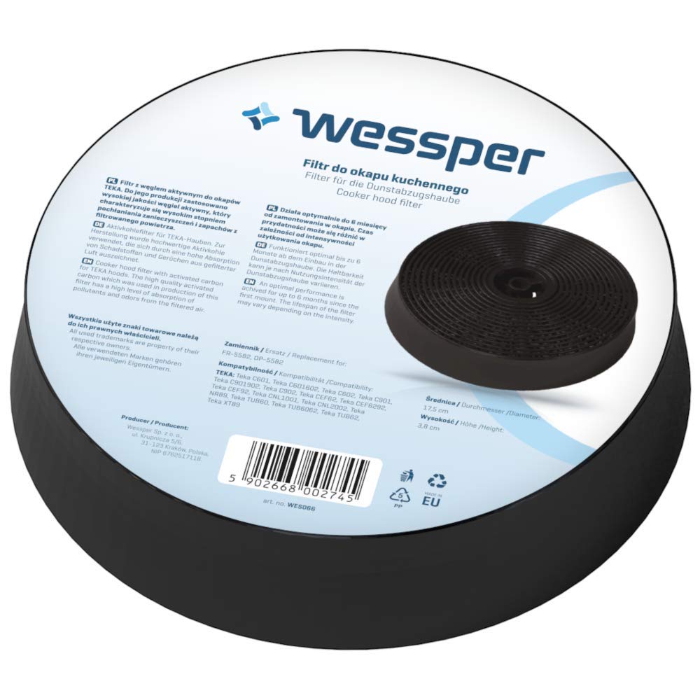 Wessper 61801232 Filtro de Carbón de Campana extractora para C1C Teka C601, C602, C901, C902, CNL2002, CNL1001
