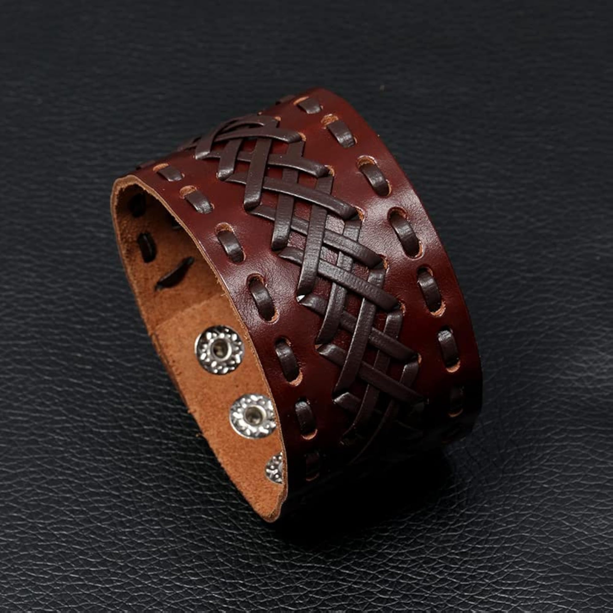 Men's Retro Wide Leather Bracelet, Adjustable Wristband