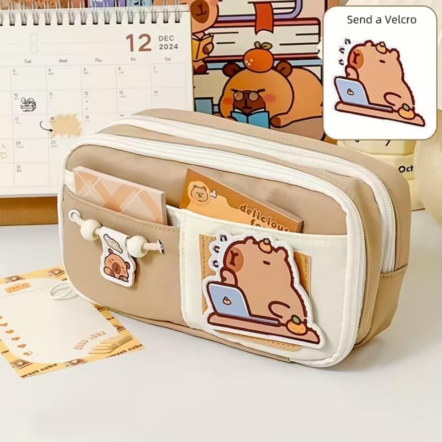 Image of OSDUE School Pencil Case for Girls & Boys, Large Capacity Pencil Pouch with 3 Layers & 6 Compartments, Cute Bear Stationery Organizer Bag for Kids, Teenagers, College Students & Office (Bear Design)