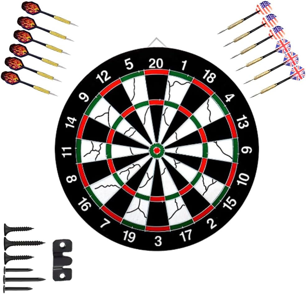 Flocking Dart Board Set,Double-Sided Dart Board with 12pcs Steel Tip Darts-Lightweight Bristle Dartboard-Multiplayer Party Games