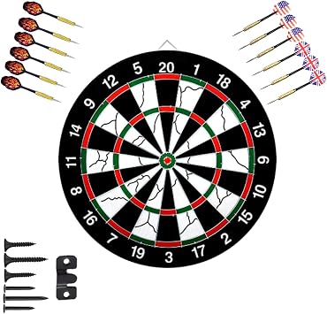 Flocking Dart Board Set,Double-Sided Dart Board with 12pcs Steel Tip Darts-Lightweight Bristle Dartboard-Multiplayer Party Games