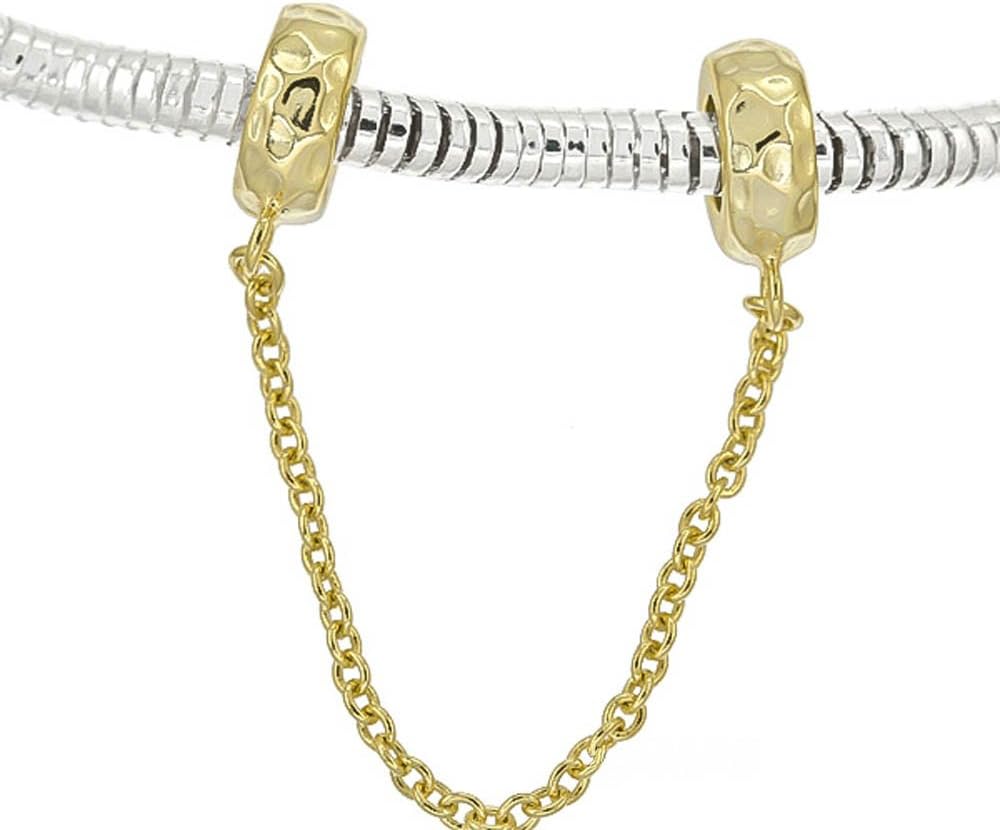 egemmall Sterling Silver Hammered Rubber European Charm Bracelet Stopper Safety Chain