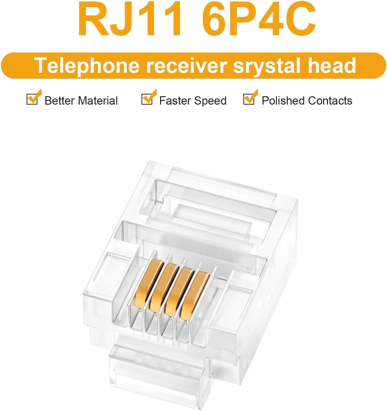 TECHZOCO Connettore RJ11, connettore telefonico modulare, connettore 6P4C, adattatore per telefono, AWG26, adatto per applicazioni telefoniche, fax, voce in sistemi di cablaggio domestico o ufficio