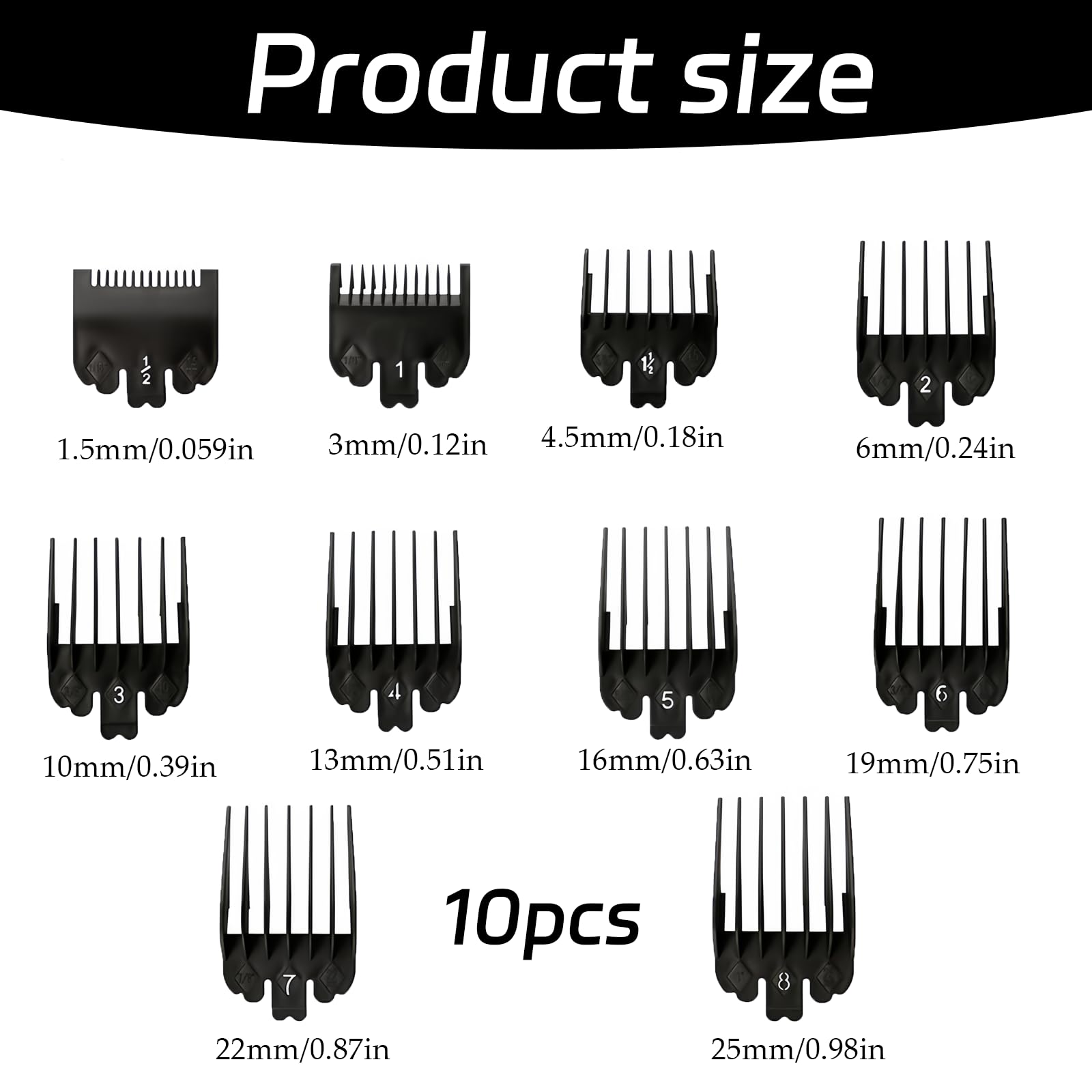 10 Pcs Hair Clipper Guards Set,Clipper Guards for Wahl Replacement Accessories of Different Sizes,Universal Replacement Hair Clippers Limit Comb Set for Wahl and Most Clippers (Black) - Image 2