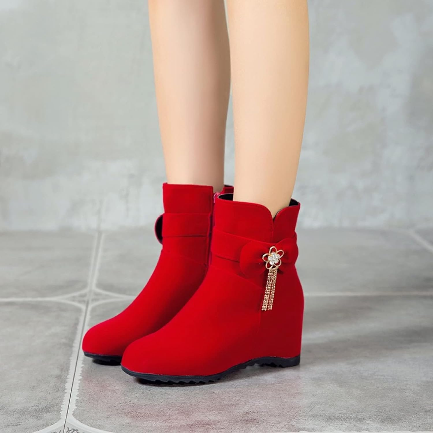 [ブウケ] ブーツ レディース スエード調 ショートブーツ レディース 歩きやすい ハイヒール きれいめ 軽量 履きやすい 防寒 靴