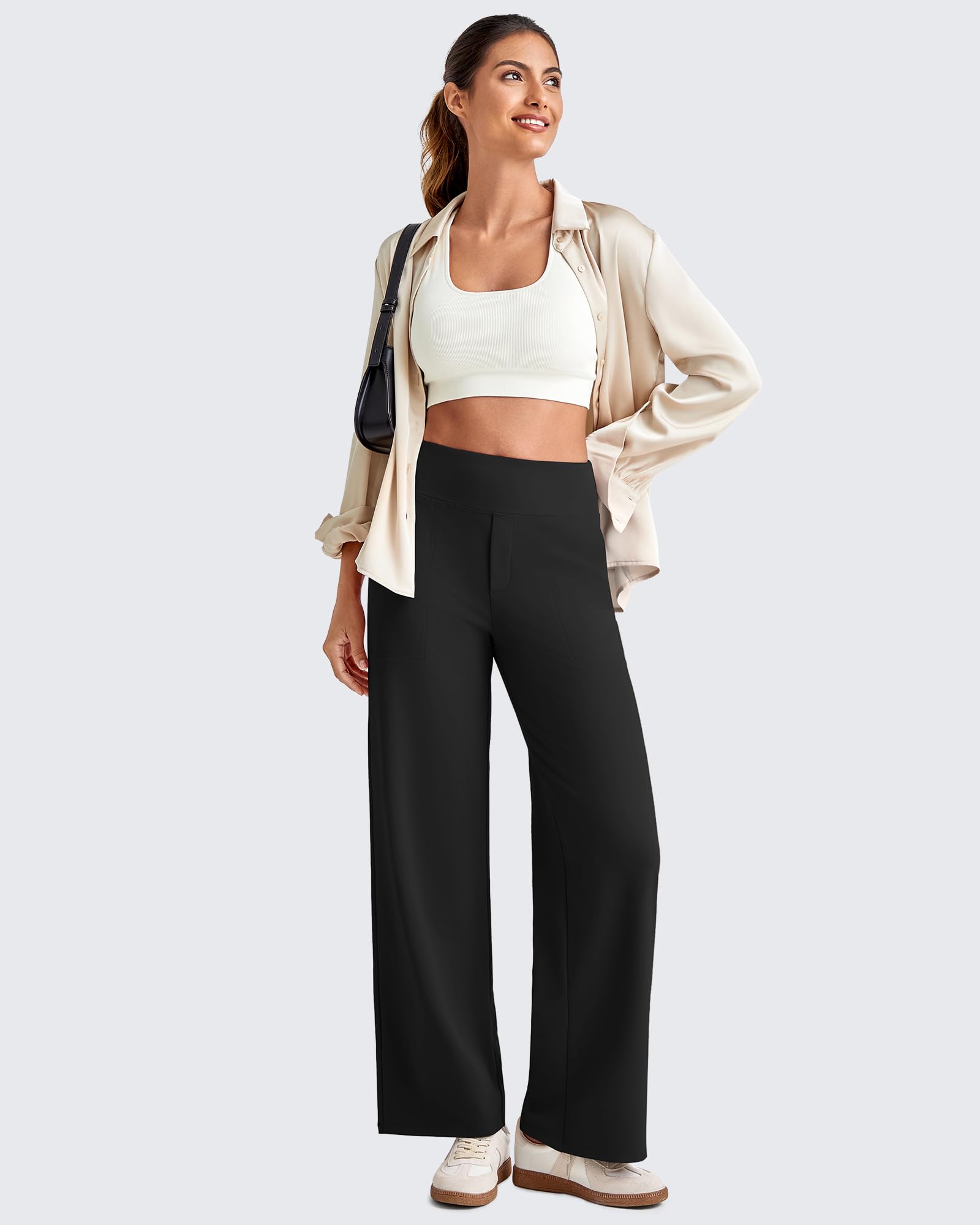 G4Free Pantalon de yoga à jambe large pour femme, longueur 7/8, taille haute extensible avec poches, style décontracté | Évacuation de l'humidité, extensible dans les 4 sens, longueur cheville 7/8, fausse braguette, fausses poches arrière