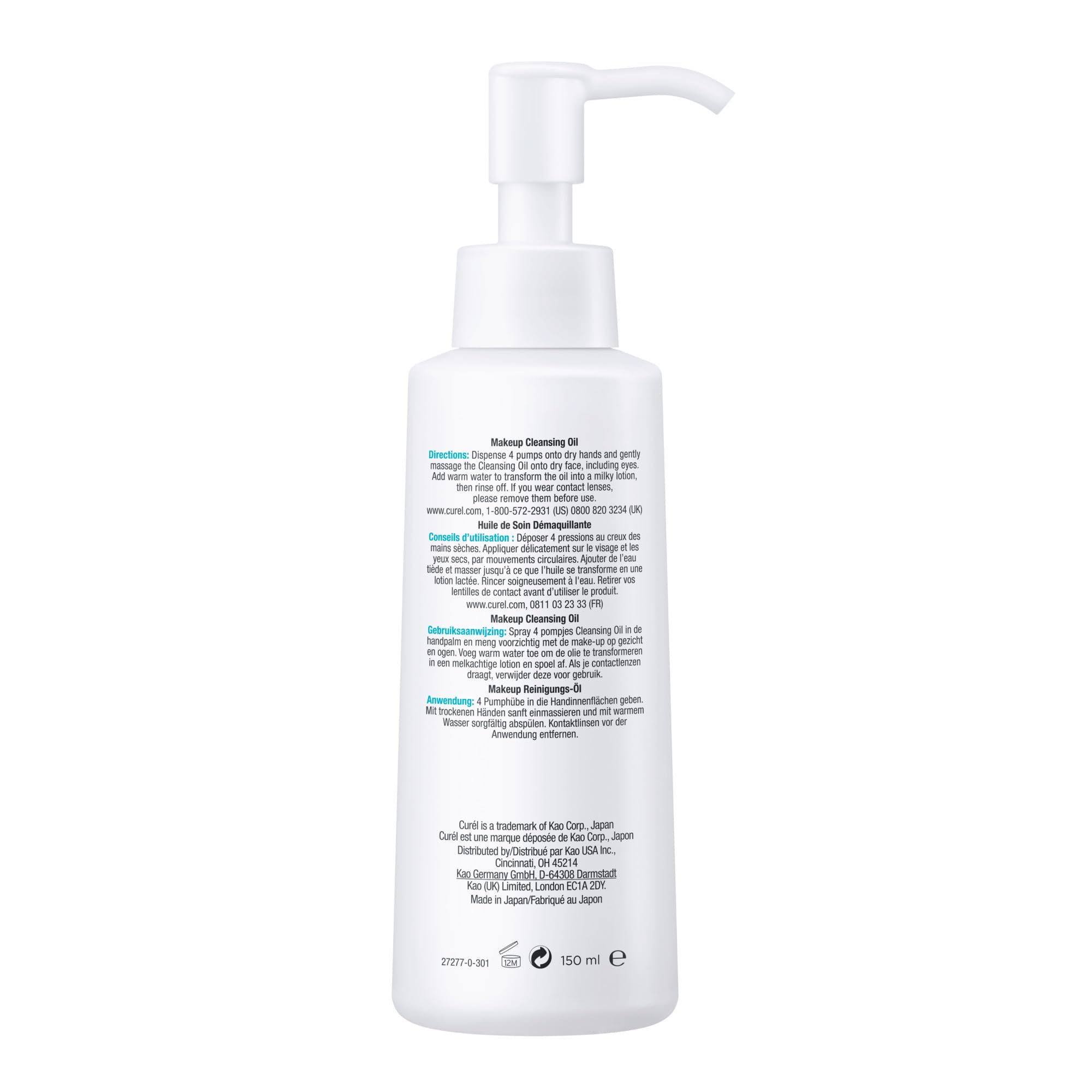 Curél - Huile nettoyante pour le visage - Nettoyant à base d'huile - 150 ml - Pour peaux sèches et sensibles - Sans parfum