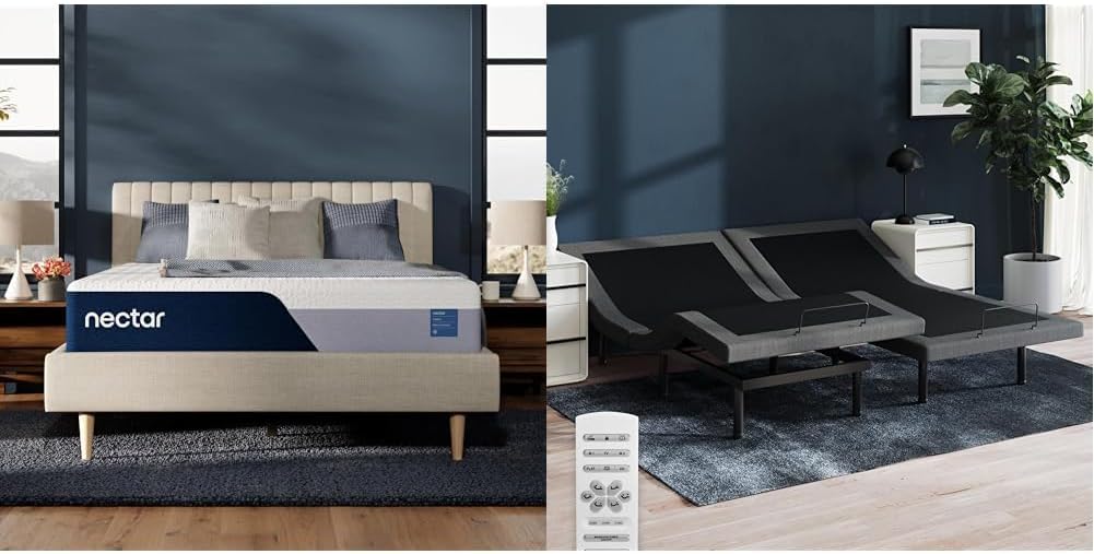 Nectar Split King Adjustable Base & 12” Mattress (New