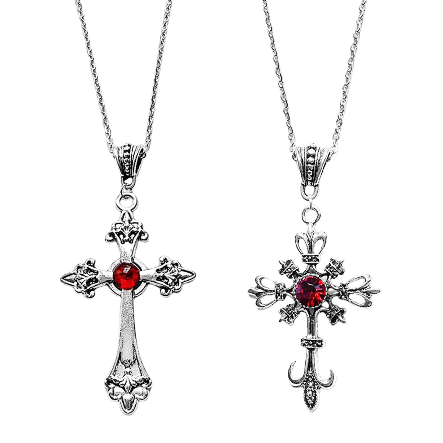 Nidhfg Red 2 Pieces Cross Necklace, Gothic Jewelry, Vintage Rhinestone Necklace, Clothing Accessories, Creative Personality Jewelry.