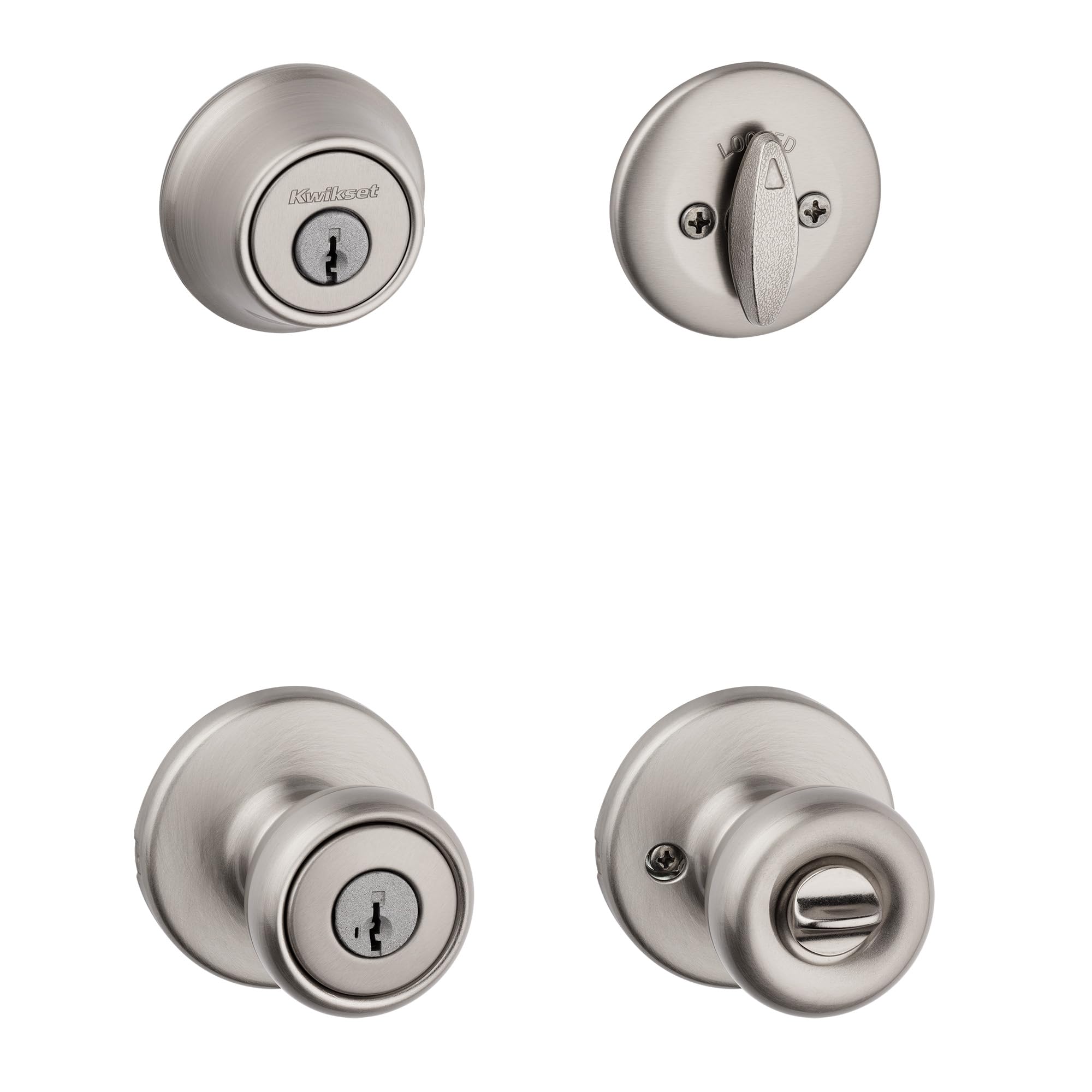 Photo 1 of **View Clerk Notes**Kwikset Tylo Front Door Lock Handle and Deadbolt Set, Entry Combo Pack Single Cylinder with Entry Door Knob, Satin Nickel, Pick Resistant SmartKey Security, with Microban Protection