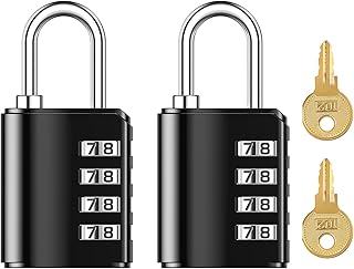Combination Lock, 4 Digit Combination Padlock with Keys, Resettable Waterproof Gate Lock for Locker, Gym, Fence, Case, School & Employee Locker, Toolbox – 2 Pack, Black