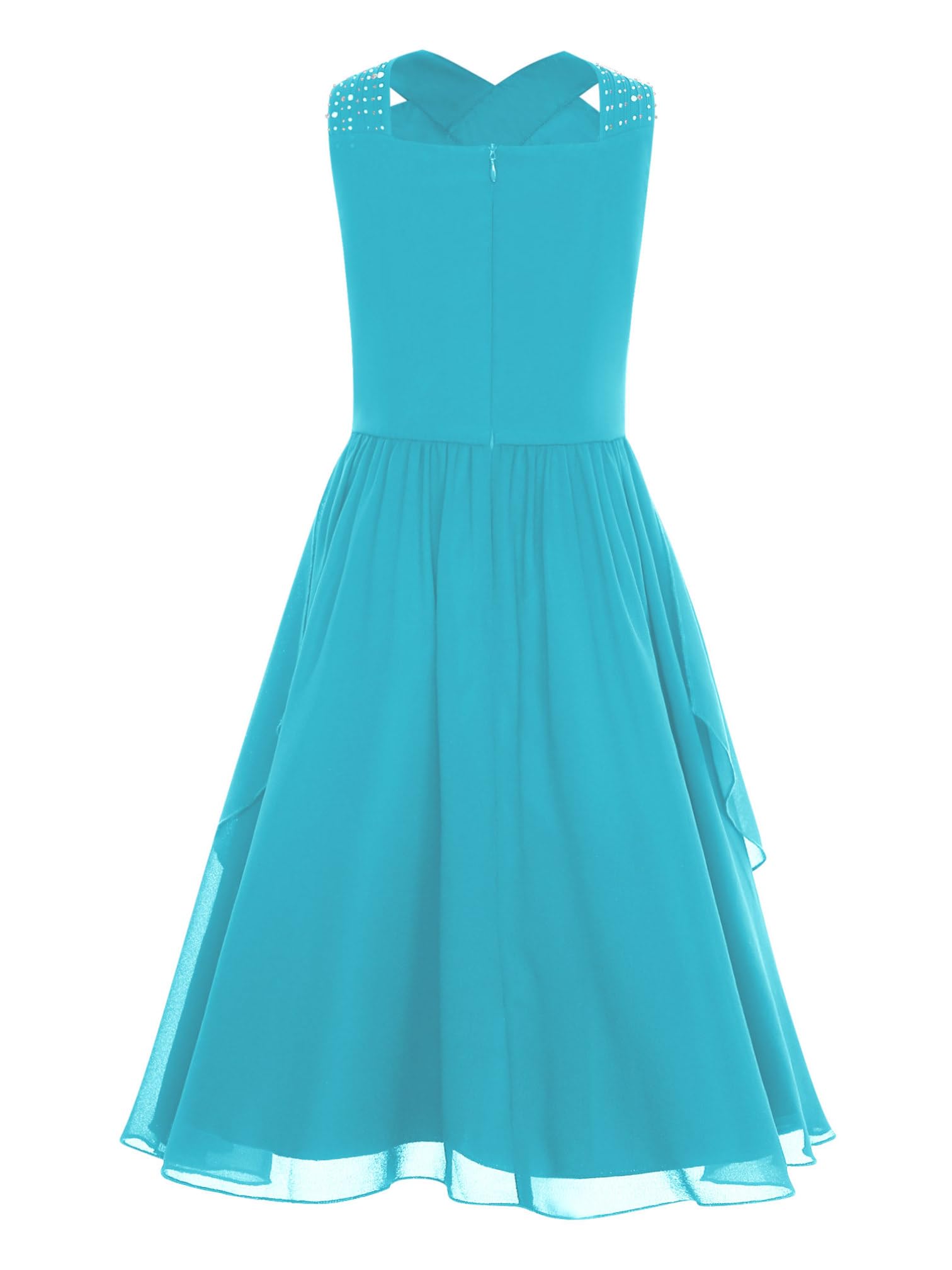 MSemis Vestito Cerimonia Comunione Bambina Elegante Abiti da Principessa Senza Maniche Abito Lungo da Damigella d'Onore Matrimonio Festa di Compleanno con Strass