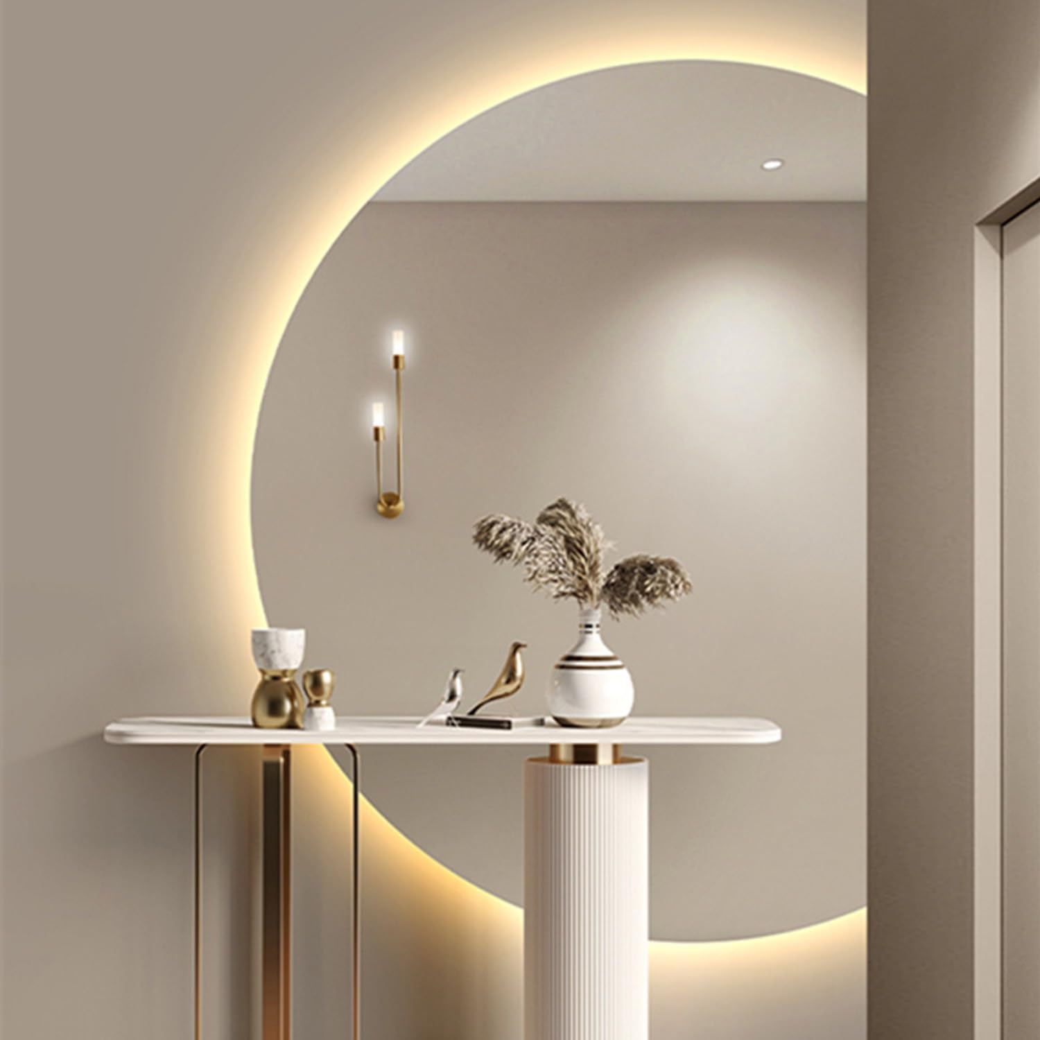 Miroir LED demi-lune avec 3 modes d'éclairage et fonction anti-buée innovante