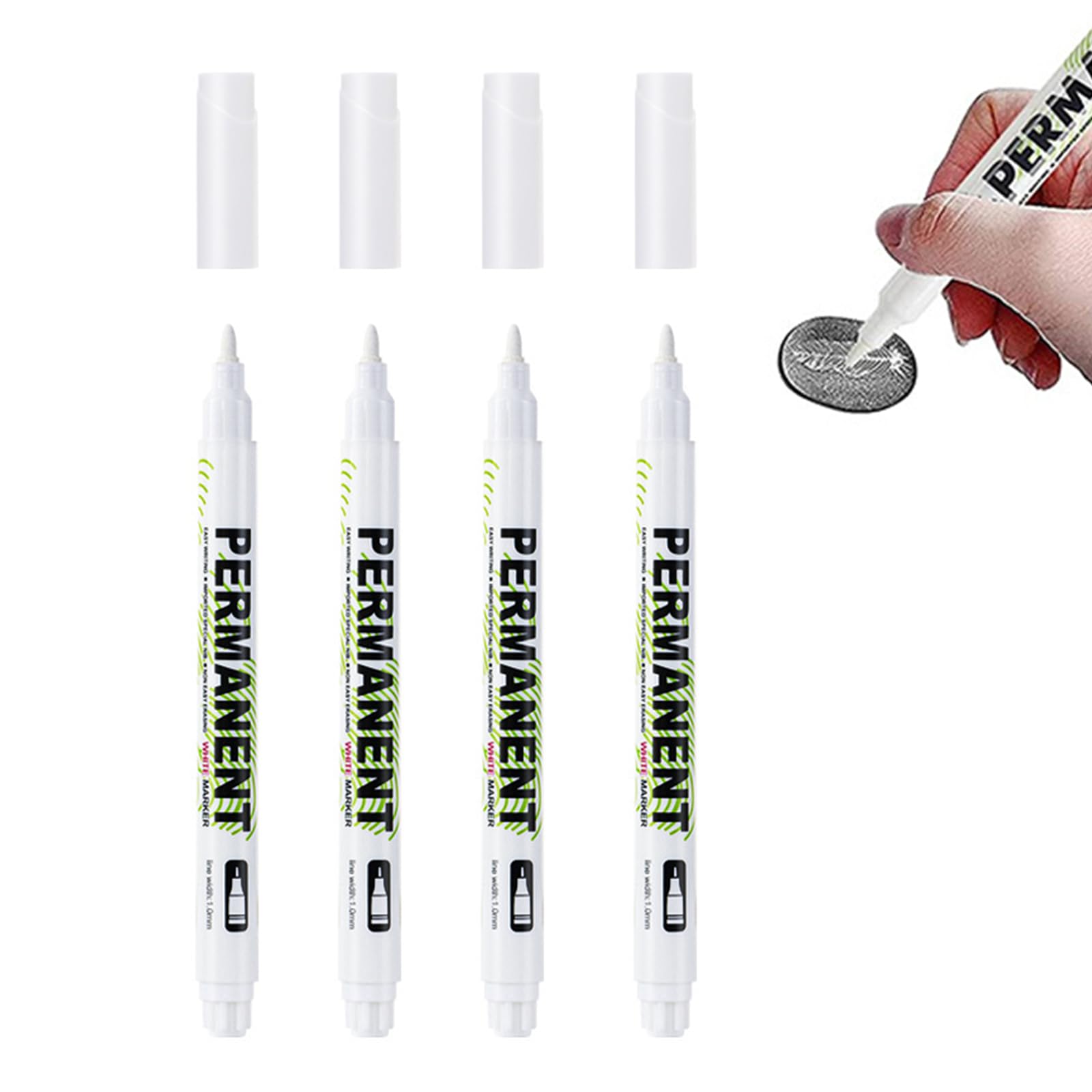 GUOYOU 4 Piezas Rotuladores Acrilicos Permanentes, Secado Rápido Impermeabile Rotuladores Acrilicos Marcador Blanco, 1 mm Punta Fina, para Pintar Piedras Tela Vidrio Madera Metal Cerámica Guijarros