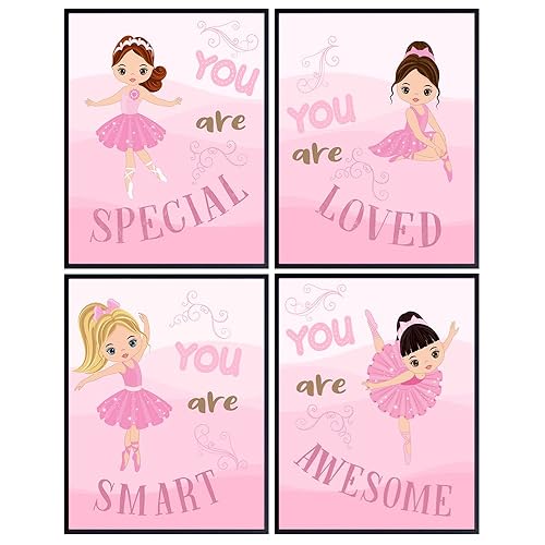 Baby Girl Room Decor - Pink Little Girls Bedroom Decor - Infant Nursery Decor - Cute Toddler Girl Wall Art - Positive Affirmations - Ballerina Decor