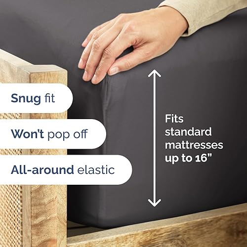 Miniatura 6 de Sábana bajera de algodón fresco de 400 hilos, para colchón alto, se adapta perfectamente al colchón, solo una sábana bajera (tamaño matrimonial,