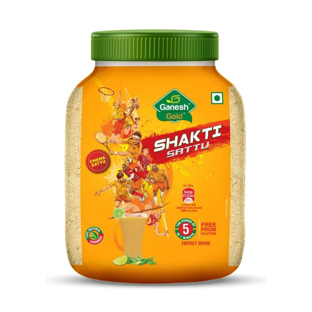 Ganesh gold shakti sattu | 1kg jar | nutrient-rich roasted gram flour | high protein & fiber, content gluten-free, vegan, natural energy booster, ideal for weight management, traditional superfood