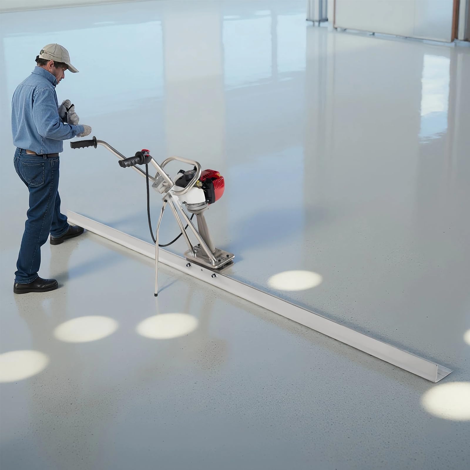 Kit de regla vibratoria para hormigón, herramienta de hormigón con regla de aluminio de 5ft, máquina vibratoria de 4 tiempos para acabado de superficies de cemento en la construcción