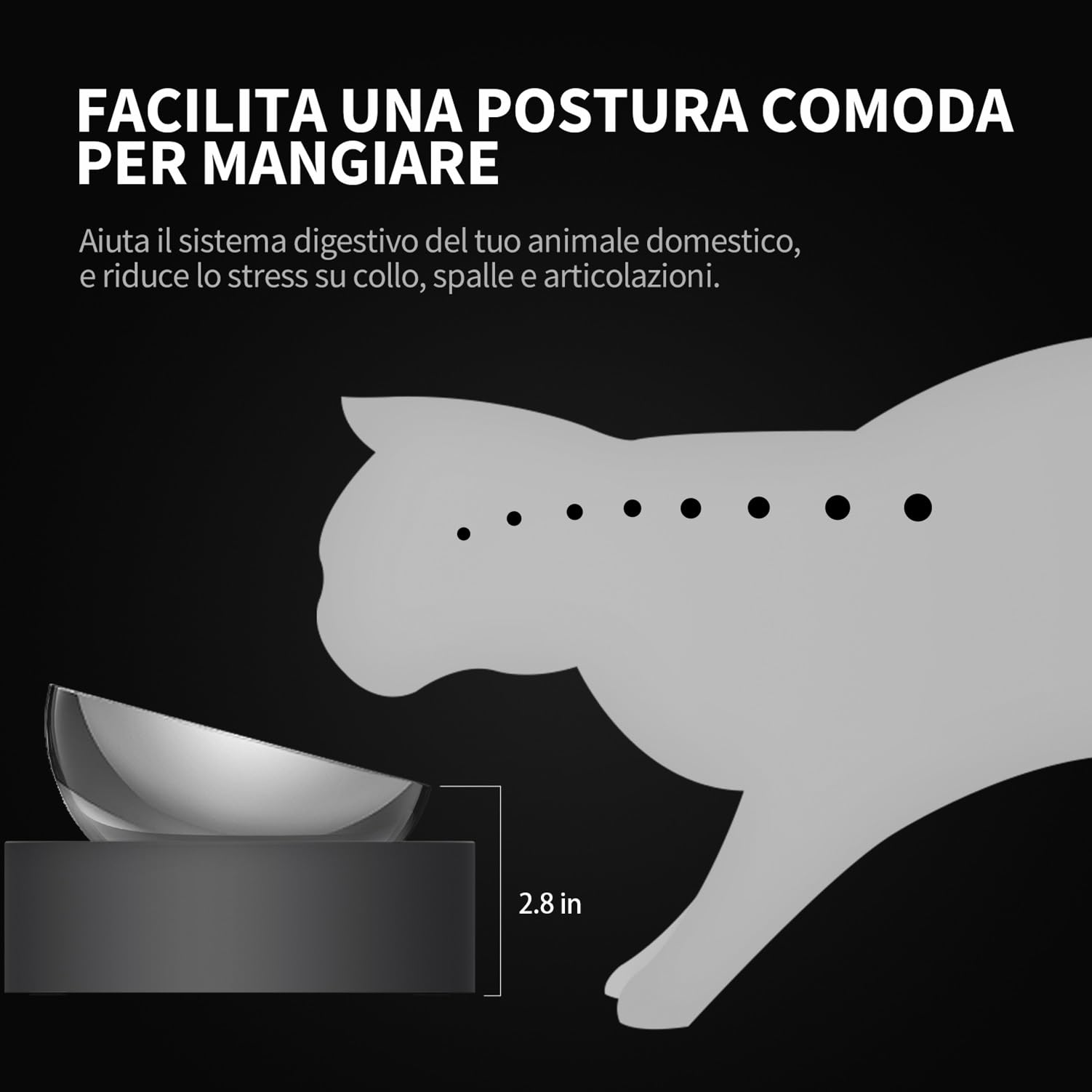 PETKIT Cybertail Ciotole per Gatti, Ciotola Rialzata,In Acciaio Inossidabile,Inclinata,Antiscivolo,Anti Fuoriuscita,per Gatti e Cani di Piccola Taglia