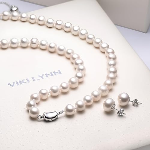 Miniatura 5 de VIKI LYNN - Juego de collar de perlas cultivadas en agua dulce que incluye una impresionante pulsera y aros de tuerca para mujer