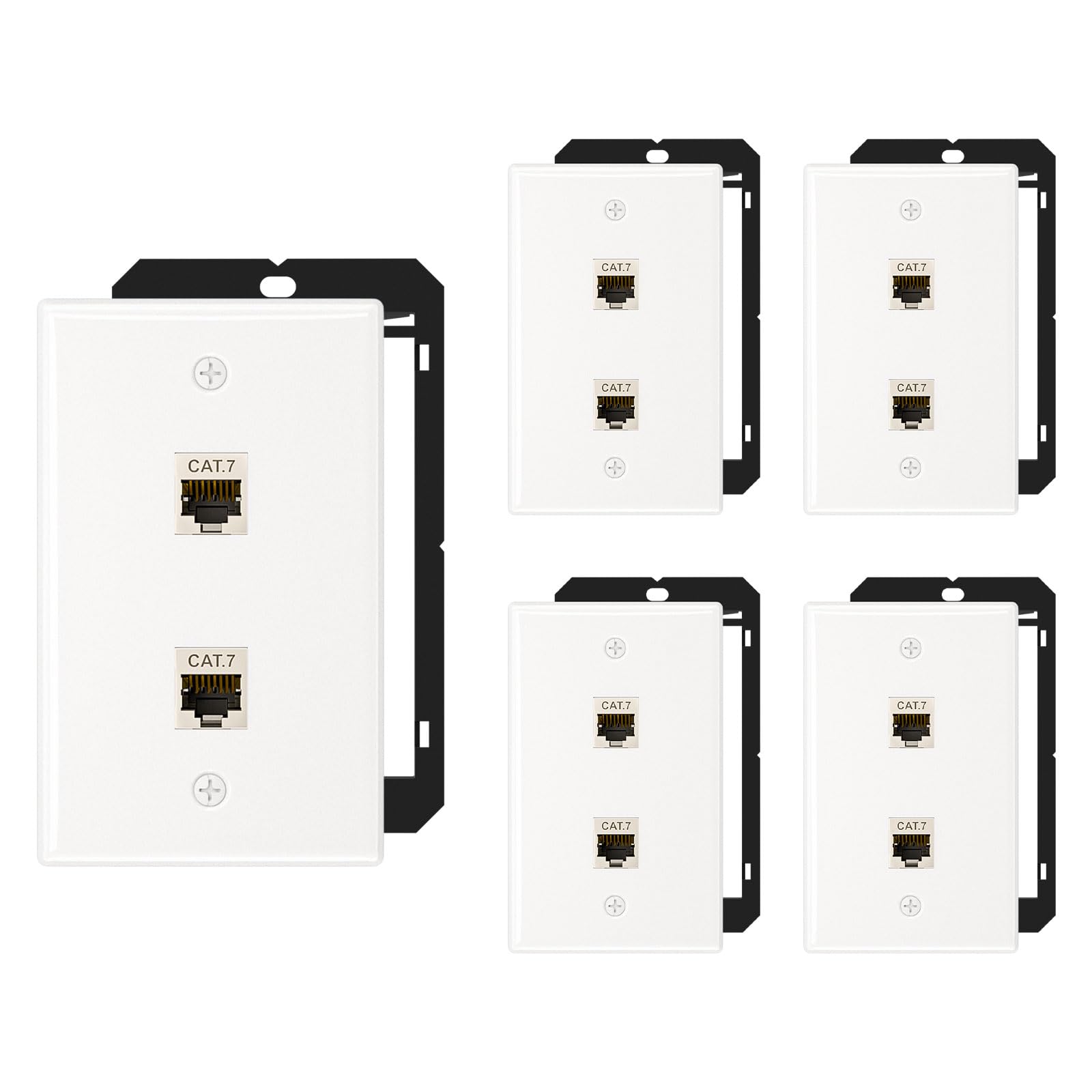 FGB Lot de 5 plaques murales Ethernet, 2 ports RJ45 avec support et coupleur Keystone blindé Cat7, plaque murale Ethernet simple avec support de montage