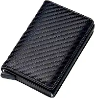 Carteira Masculina Slim Antifurto, Porta Cartões Proteção RFID, Carteira Ejeção Automática com 5 compartimentos, Couro Sintético, Preto