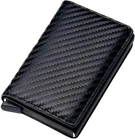 Carteira Masculina Slim Antifurto, Porta Cartões Proteção RFID, Carteira Ejeção Automática com 5 compartimentos, Couro Sintético, Preto