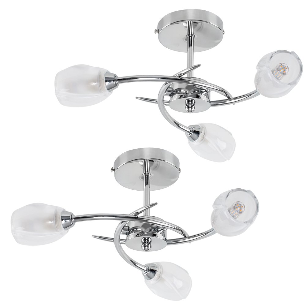 MiniSun | Modern Chrome 3 Way Ceiling Lights with Frosted Glass Shades | Pendant Lights, Home Décor & Improvement Essential | Set of 2 | Mains Wired