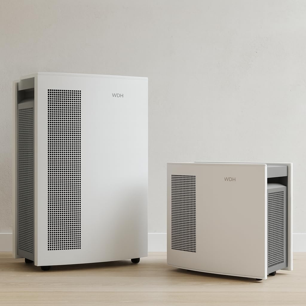 Aktobis WDH-H6 Luftreiniger 250 m³/h, 4-fach-Filtersystem, Ionisator & Luftsensor, Metallgehäuse, Touch-Panel und LCD-Display - für Wohnräume, Schlafzimmer und Büro