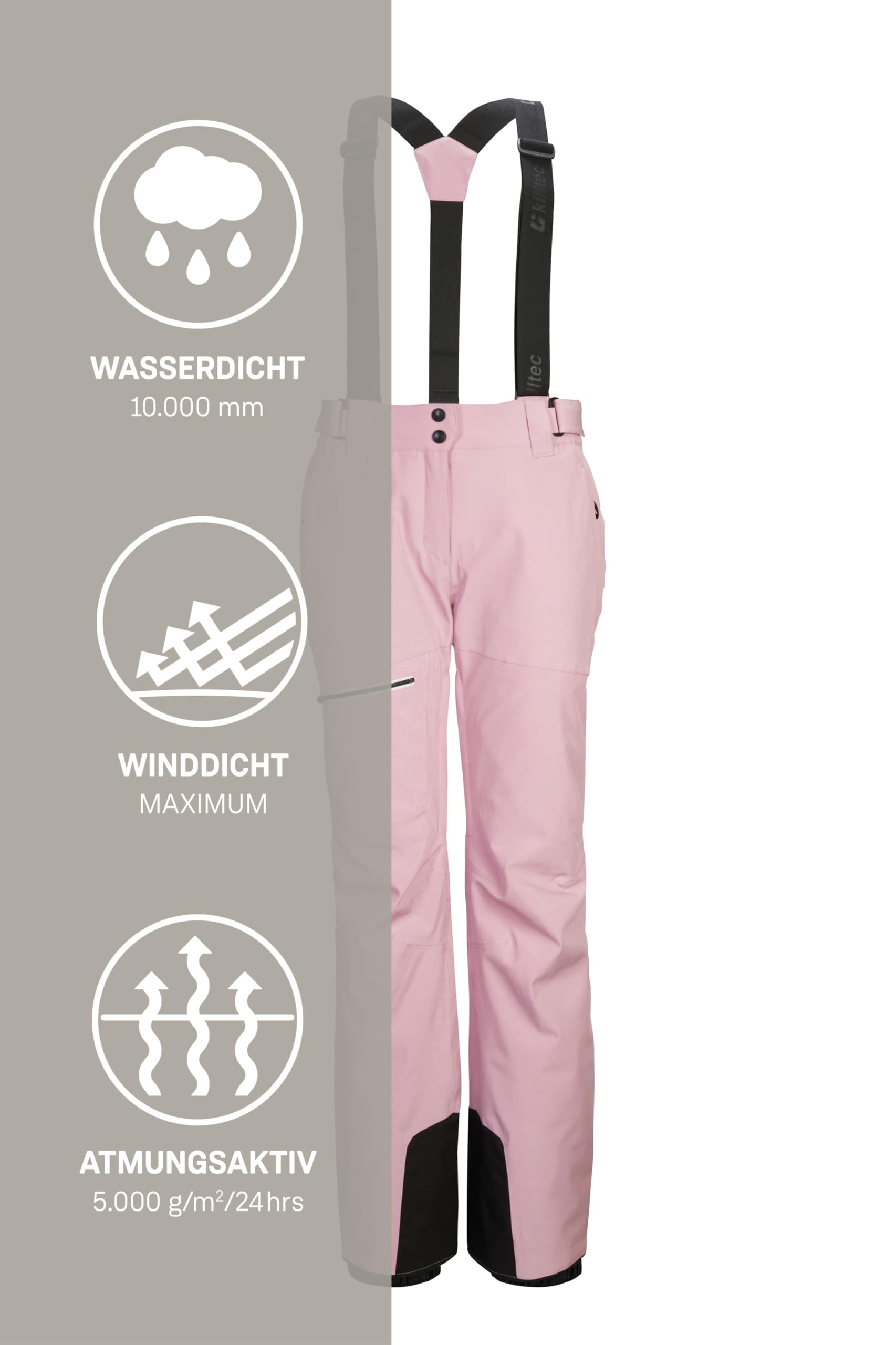 Killtec Damen Skihose/Funktionshose mit abnehmbaren Trägern, Kantenschutz, Schneefang und Beinventilation Ksw 60 Wmn Ski Pnts