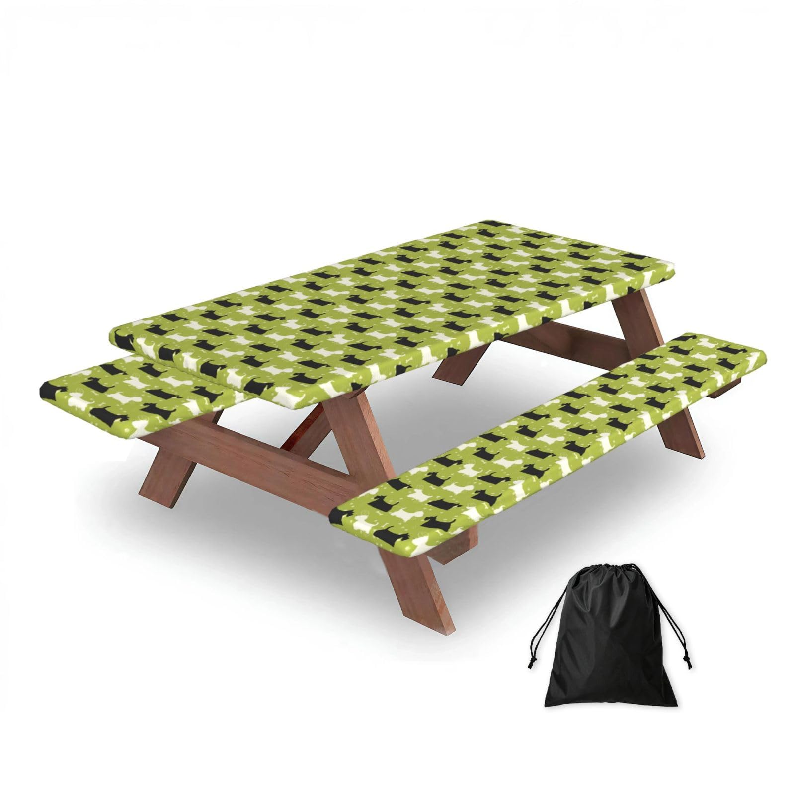 Dopklna As Picture Hund Silhouette Scottie Westie Tier, Picnic Table Cover With Bench Covers -Waterproof Elastic Fitted Tablecloth For Garden Camping Patio 76X152cm
