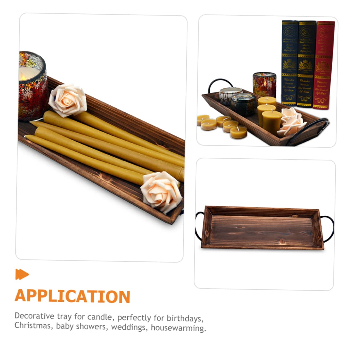 Bandeja de Madera para Velas, Soporte Rectangular Rústico