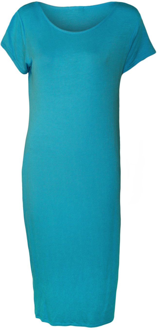 WearAll Womens Plus Size Plain Short Sleeve Stretch Ladies Jersey Midi Dress - Turquoise - 20/22