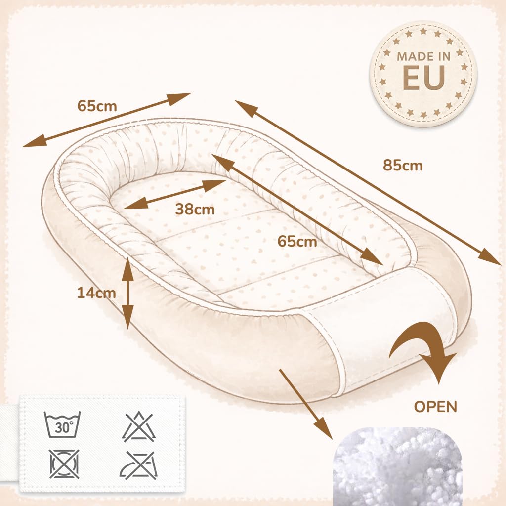 Babynestchen Neugeborene – Nestchen Baby aus Waffel Baumwolle & Baumwollstoff – Babynest für Babybett & Kinderbett – Baby Kokon Tragbar – OEKO-TEX zertifiziert – Zubehör für Babybett - Teddy und Rosa