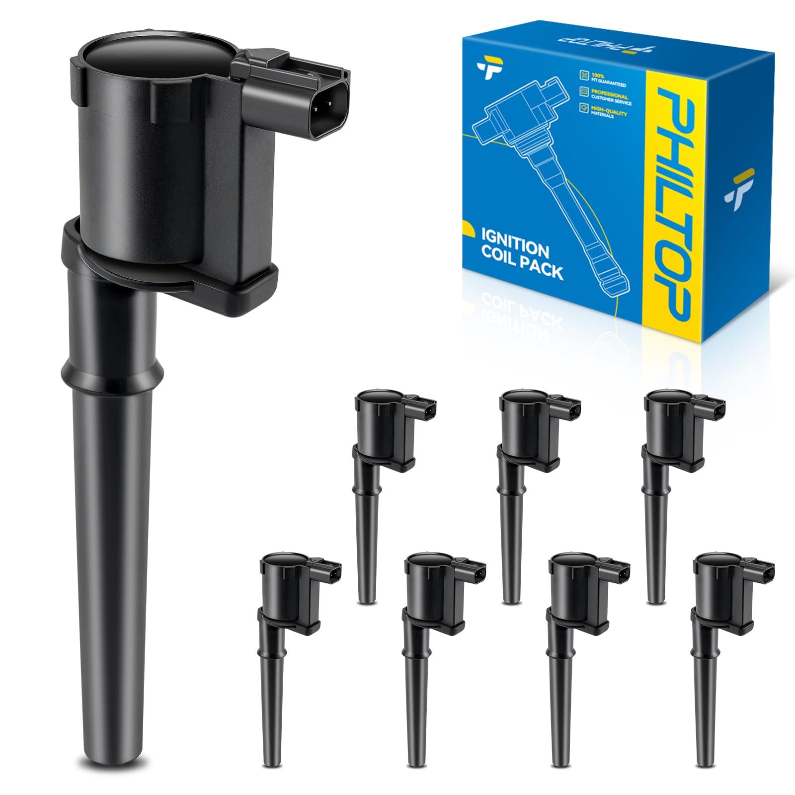 PHILTOP UF191 Ignition Coil Pack Fit for 1999-2004 Navigator Base, 2007-2014 Mustang Shelby GT500/Shelby GT500KR, 2003-2005 Aviator, 1998-2002 Continental, 2003-2004 Mustan, Set of 8