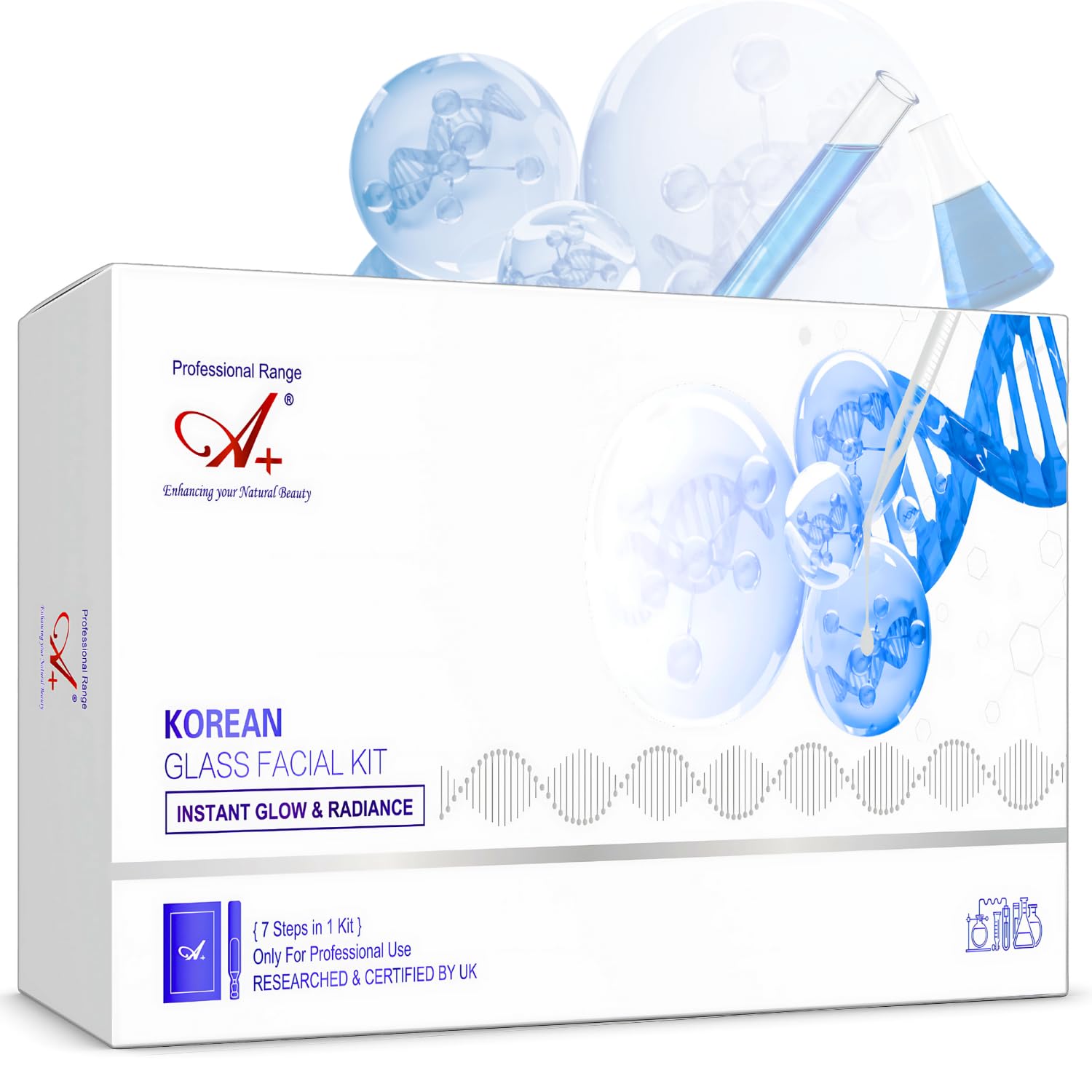 A+ Professional 7-Step Monodose Korean Glass Facial Kit with Booster Serum | Delivers Instant Glow & Radiance | Infused with Hyaluronic Acid, Niacinamide & Seaweed Extract | Based on Korean Skincare