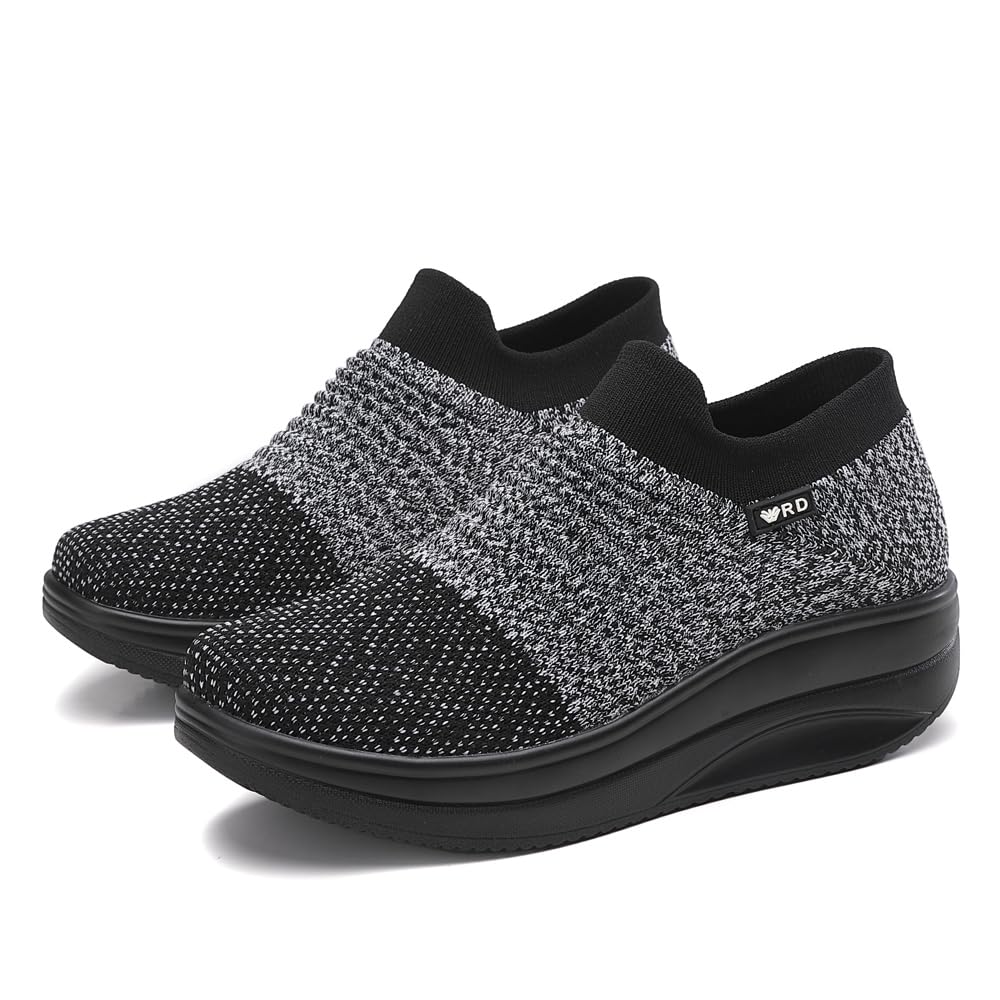 AUUGK Women's Orthopedic Slip-On Walking Shoes – Mesh Platform Sneakers with Rocker Bottom, Non-Slip Lightweight Loafers for Nurses & Standing Work