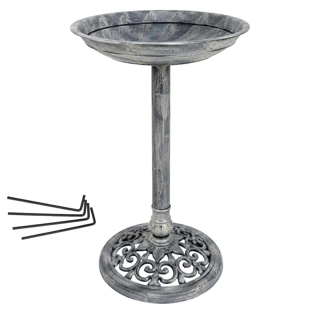DIVCHI Bird Bath for Garden Freestanding Birdbaths Wild Birds Baths Feeder Bowl Pedestal Birdbath for Outdoors Patio Yard & Lawn Décor (Grey Classic Bird Bath)