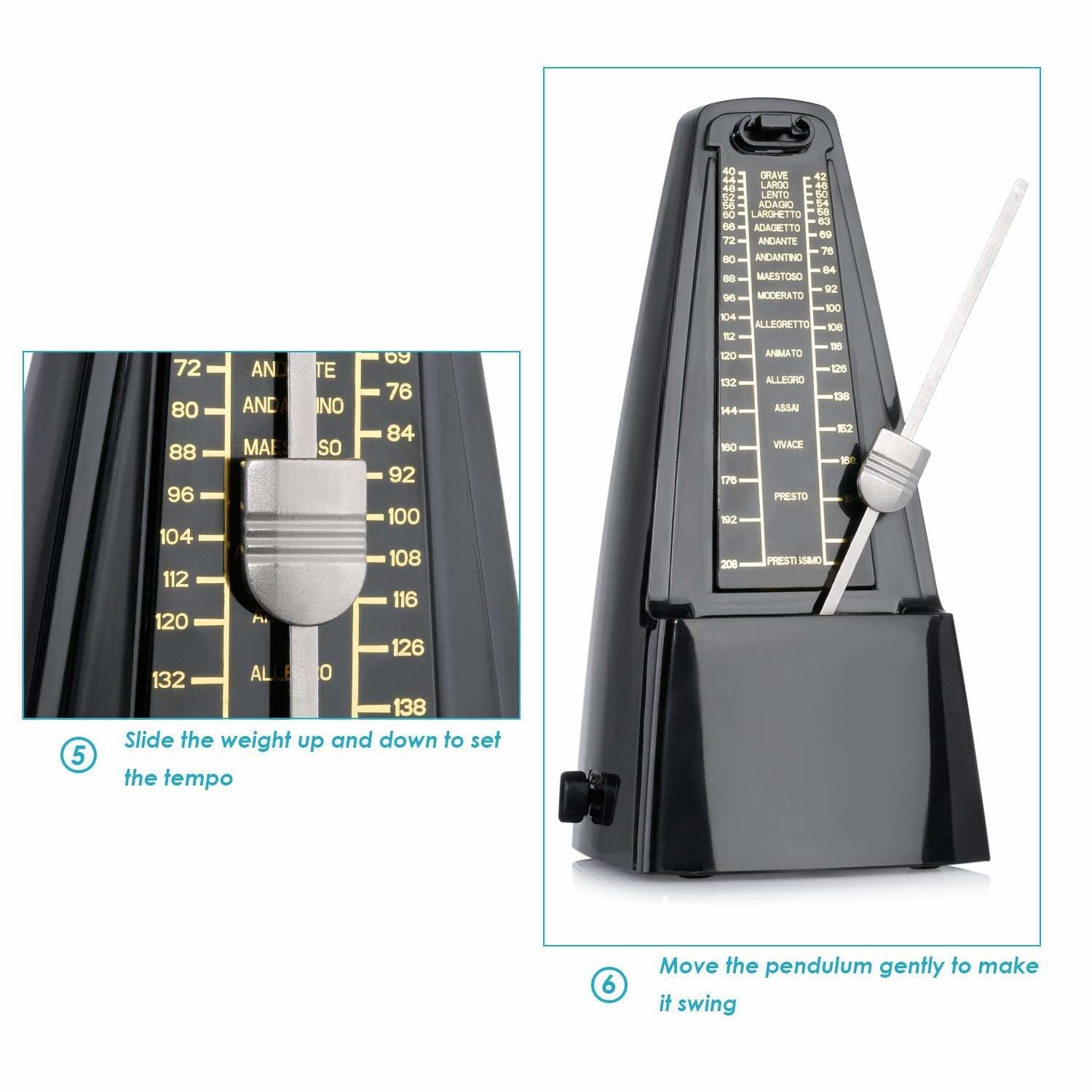 Perlman Traditional Wind Up Mechanical Metronome for Piano Guitar Bass Drum Violin and Other Musical Instruments (Black) — Amazon image 7