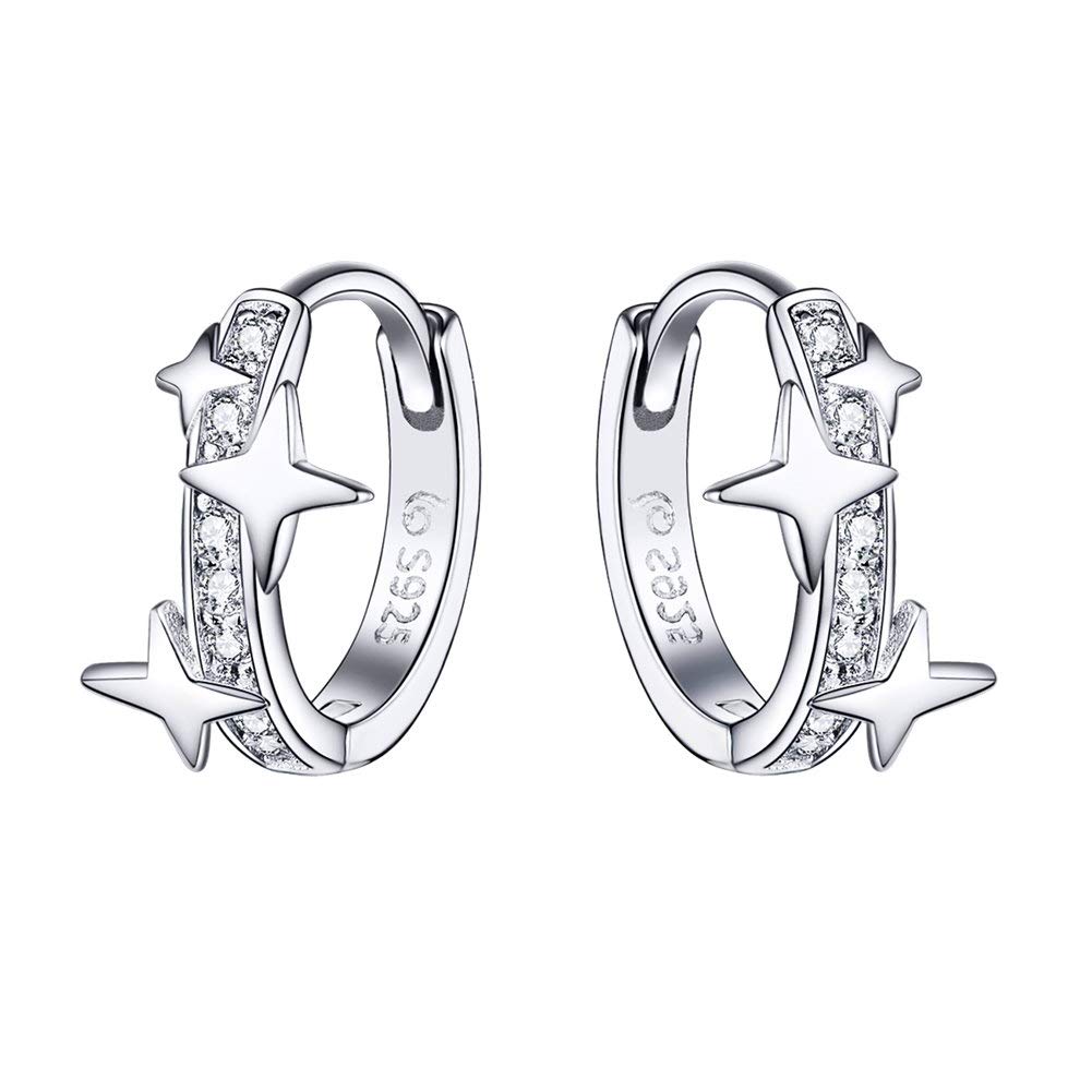 Orecchini a cerchio con zirconi cubici e costellazione stellare AB in argento sterling, argento o oro o oro rosa, diametro interno 9 mm, orecchini a cerchio con zirconi cubici. - Italia