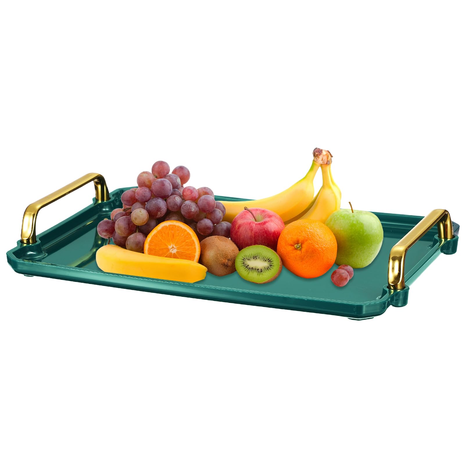 sourcing map Plastic Serving Tray with Golden Handle, 12 x 8.6" Modern Rectangular Decorative Tray Acrylic Reusable Tea Platter for Countertop Bathroom Kitchen Home Restaurant, Dark Green