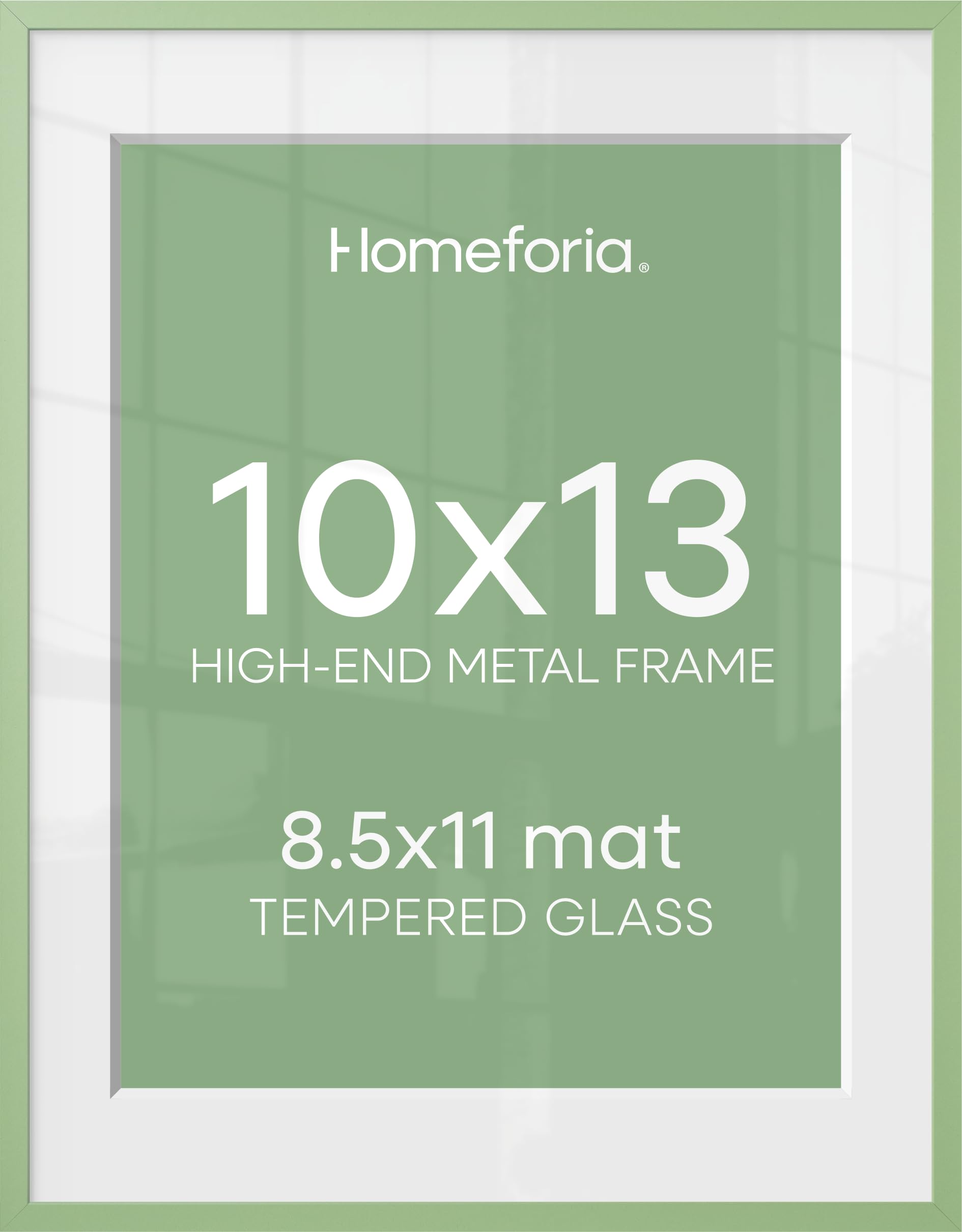Homeforia 10x13 Green Picture Frame, High-End Metal, 8.5x11 Mat, Glass | High End Aluminum, Tempered Glass, Acid-Free 8.5x11 Removable Mat, 10x13 in Edge-to-Edge Display 13x10, Wall Kit, Set Of 1