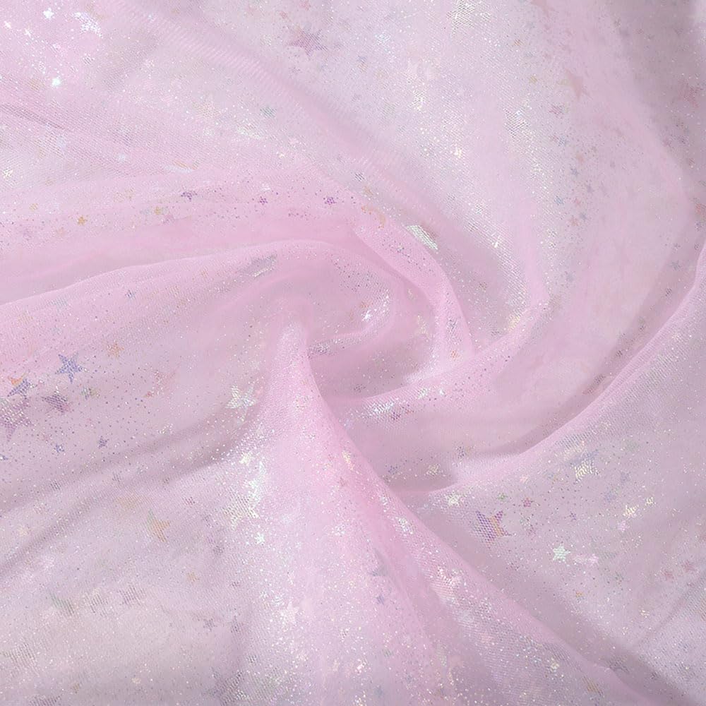 1.5mx1m Light Pink Glitter Star Fabric Shiny Bling Glitter Material Cloth Sparkly Star Mesh Fabric for DIY Crafts Sewing Party Favors