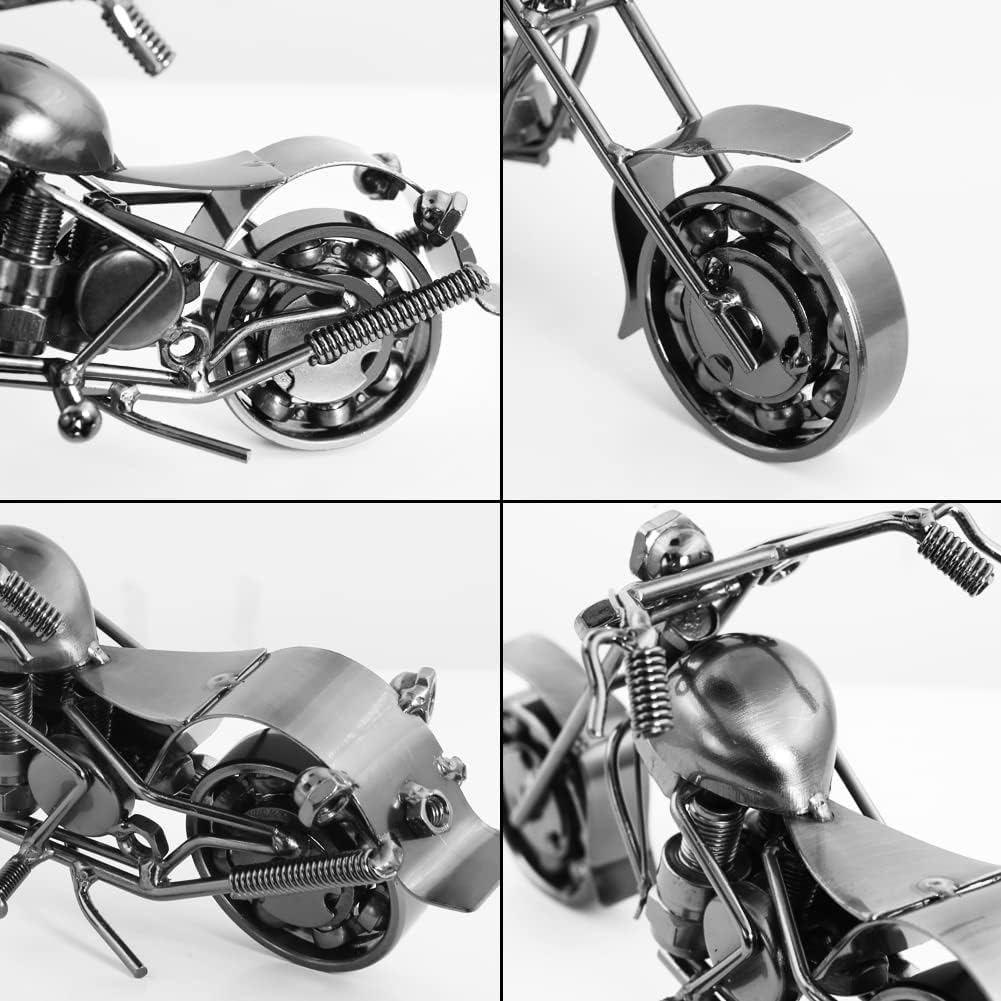 Boerni Creative Retro Motorcycle Model,Metal Moto Collection Shelf Iron Art Sculpture Modern Handcraft Home Office Decor Ornaments Gift for Kid Father Man Motorbike Lovers(Silver)