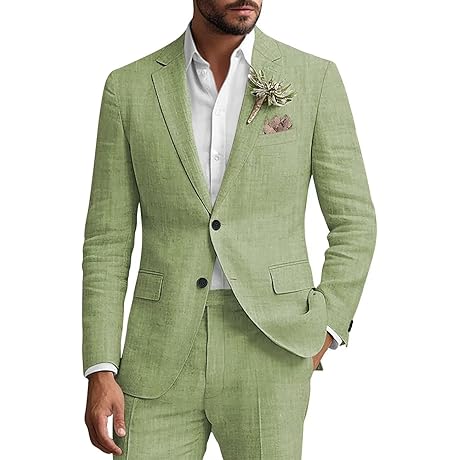 Hb Mens Suit 2 Piece Linen Suits for Men Slim Fit Summer...